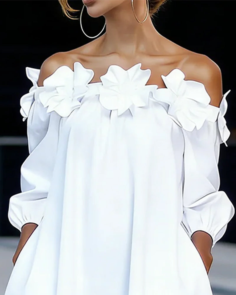 Rhoda™ Off-Shoulder Floral Appliqué Dress
