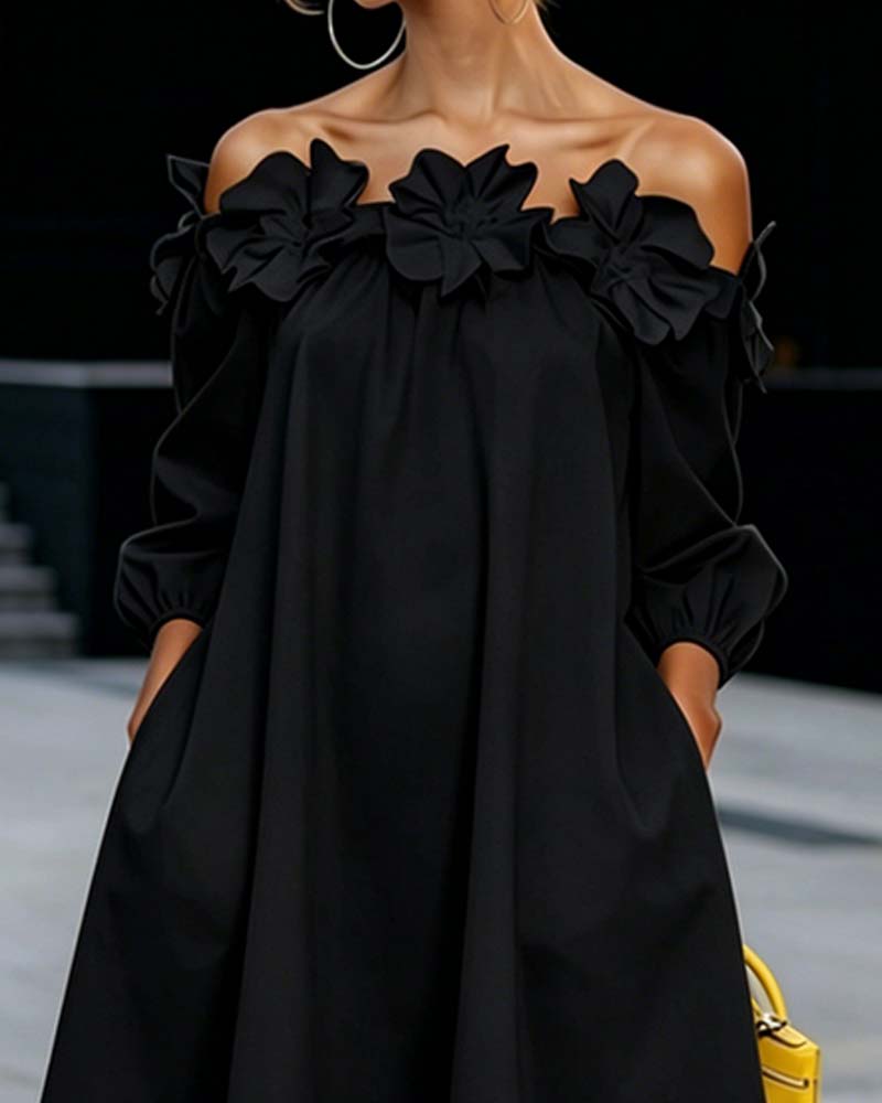 Rhoda™ Off-Shoulder Floral Appliqué Dress