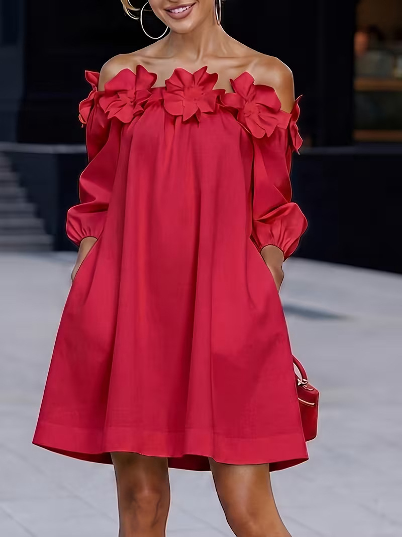 Rhoda™ Off-Shoulder Floral Appliqué Dress