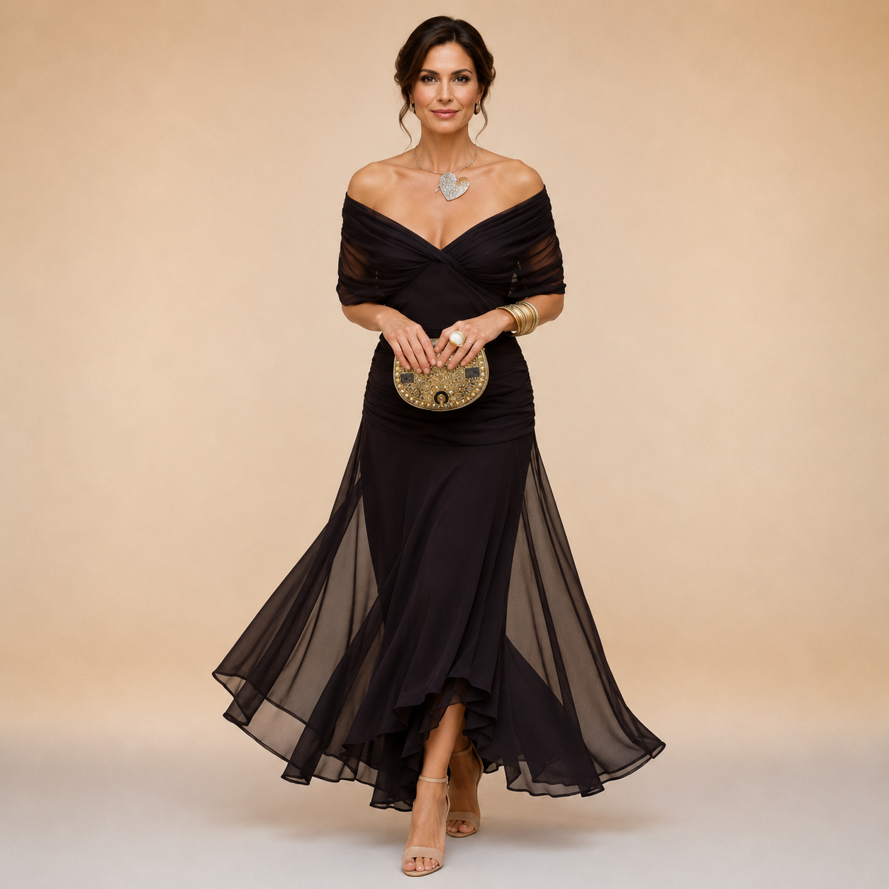 Madeline™ Draped Sleeve Evening Gown