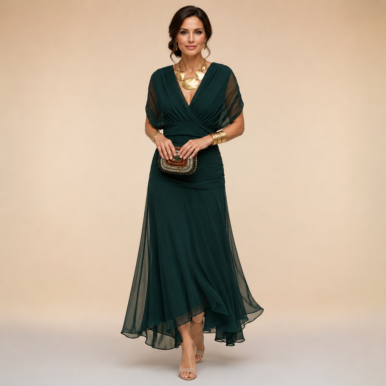 Madeline™ Draped Sleeve Evening Gown