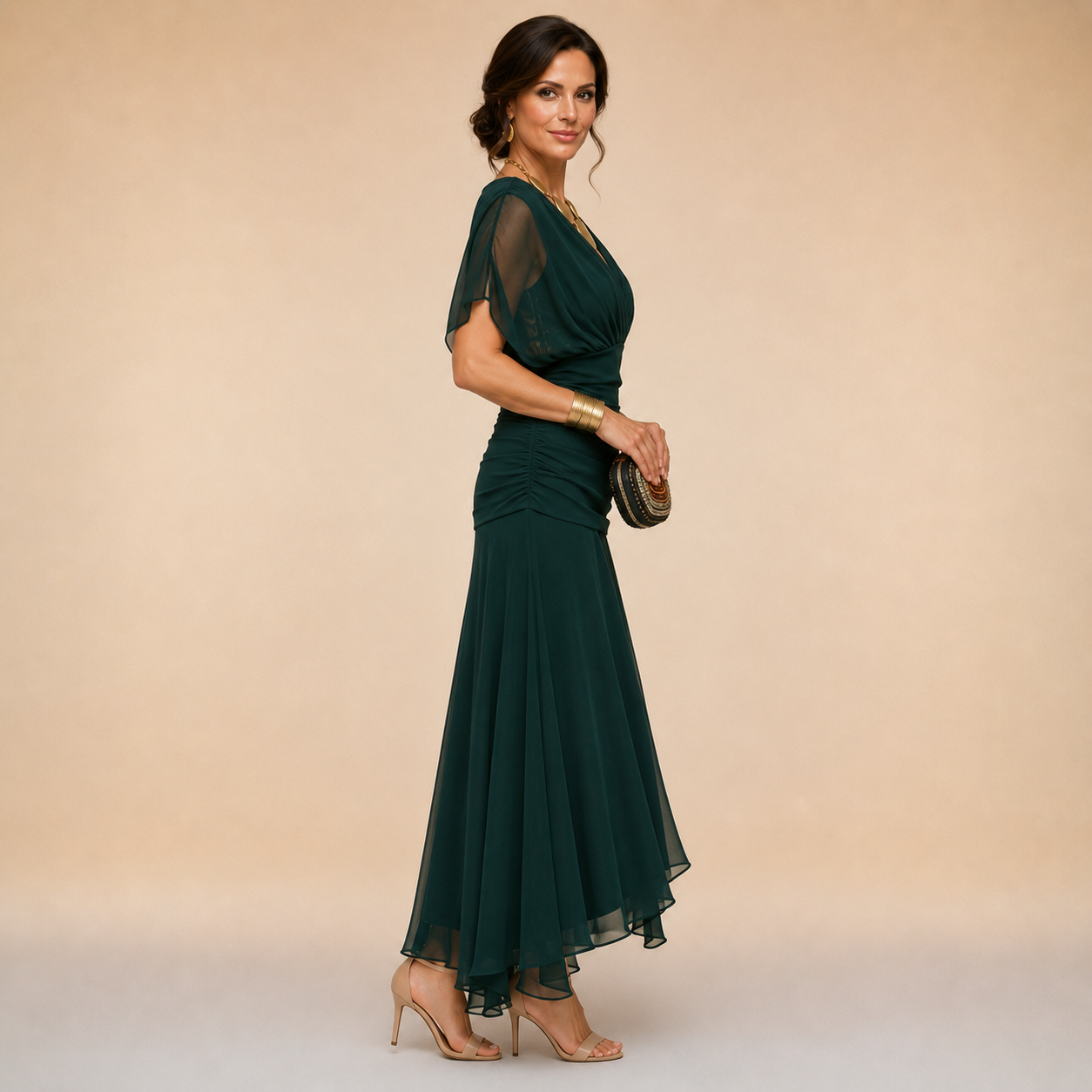 Madeline™ Draped Sleeve Evening Gown