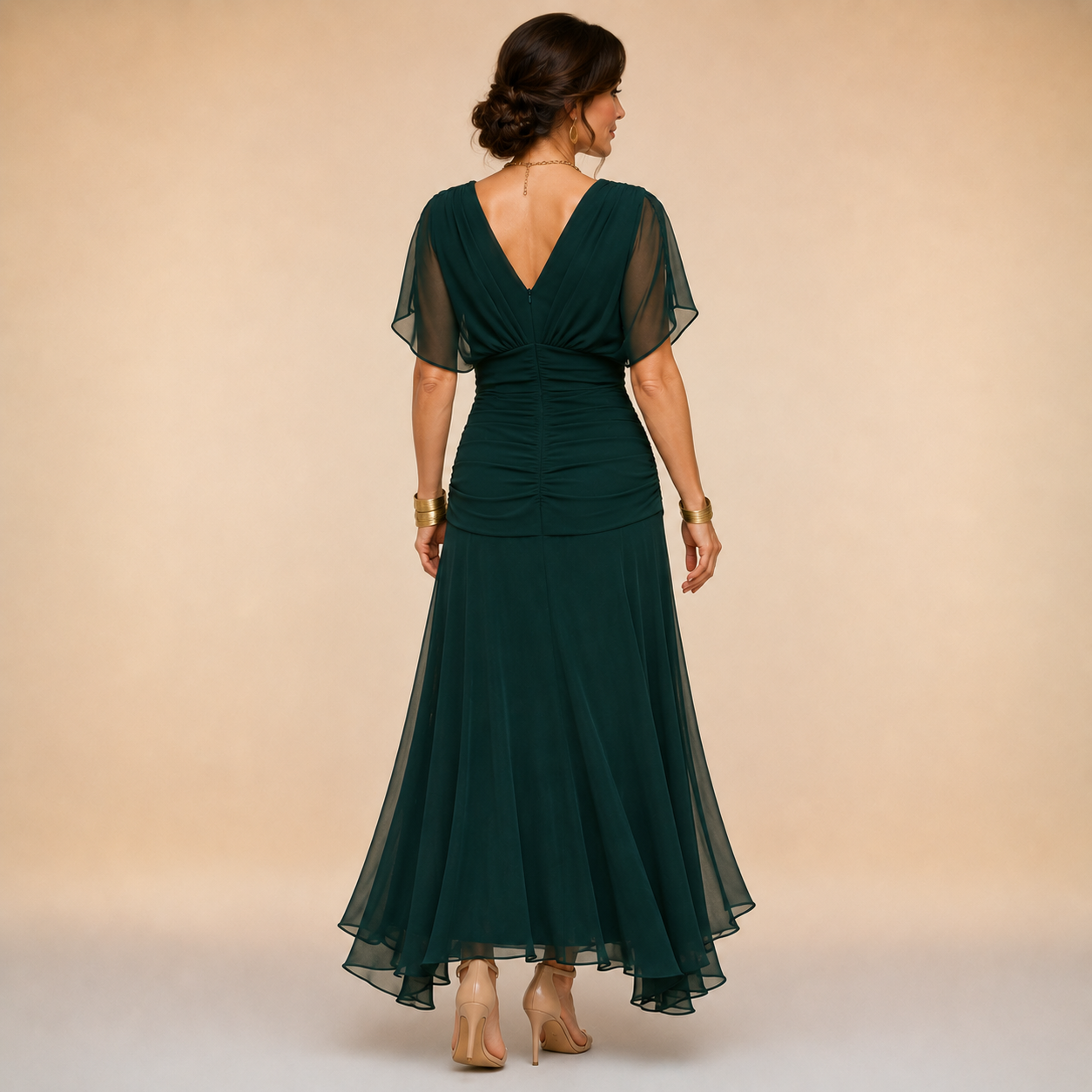 Madeline™ Draped Sleeve Evening Gown