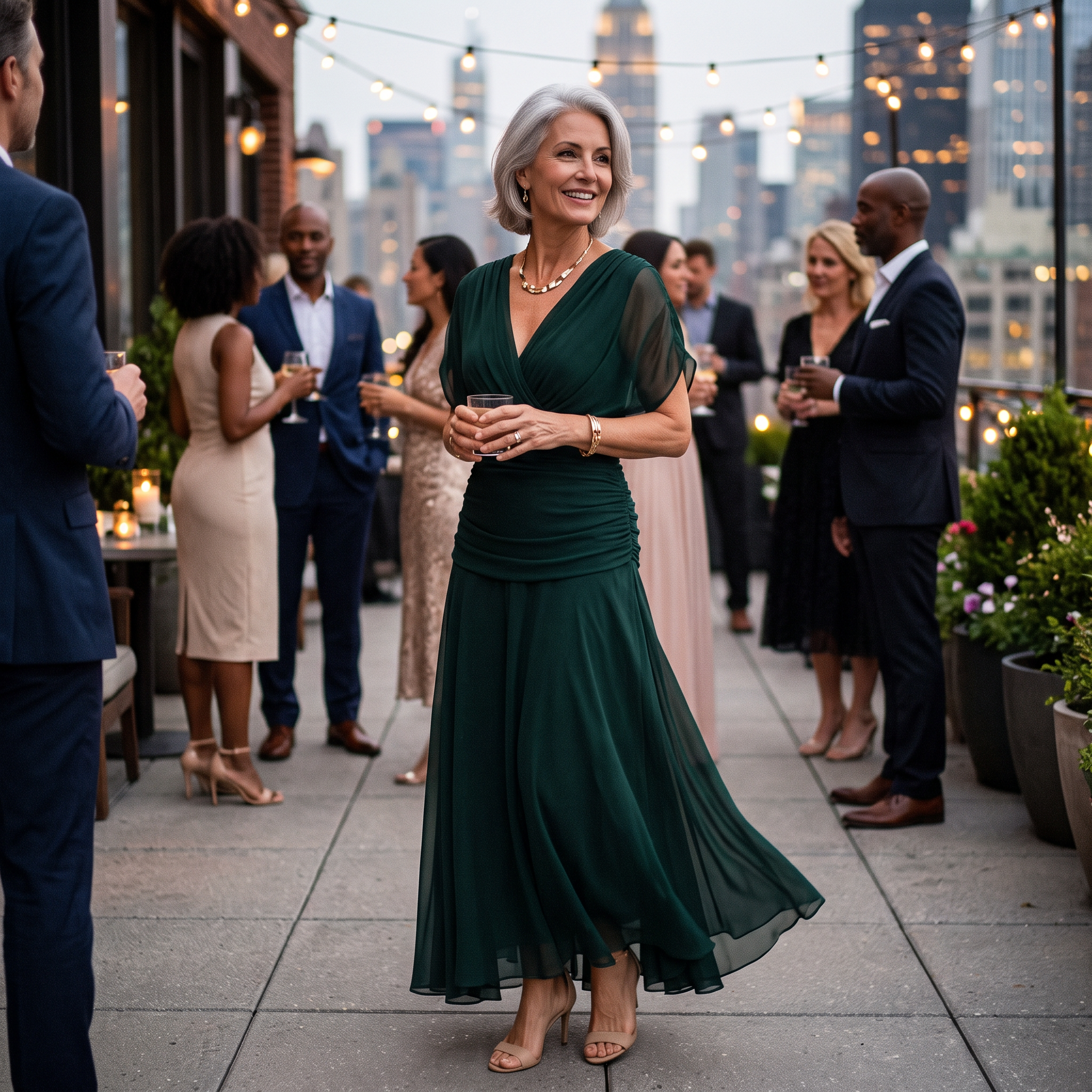 Madeline™ Draped Sleeve Evening Gown
