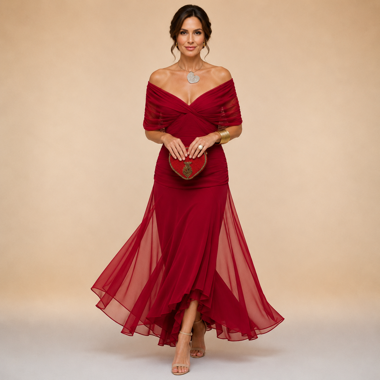 Madeline™ Draped Sleeve Evening Gown