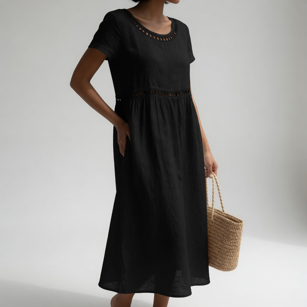 Virginia™ Eyelet Trim Midi Dress