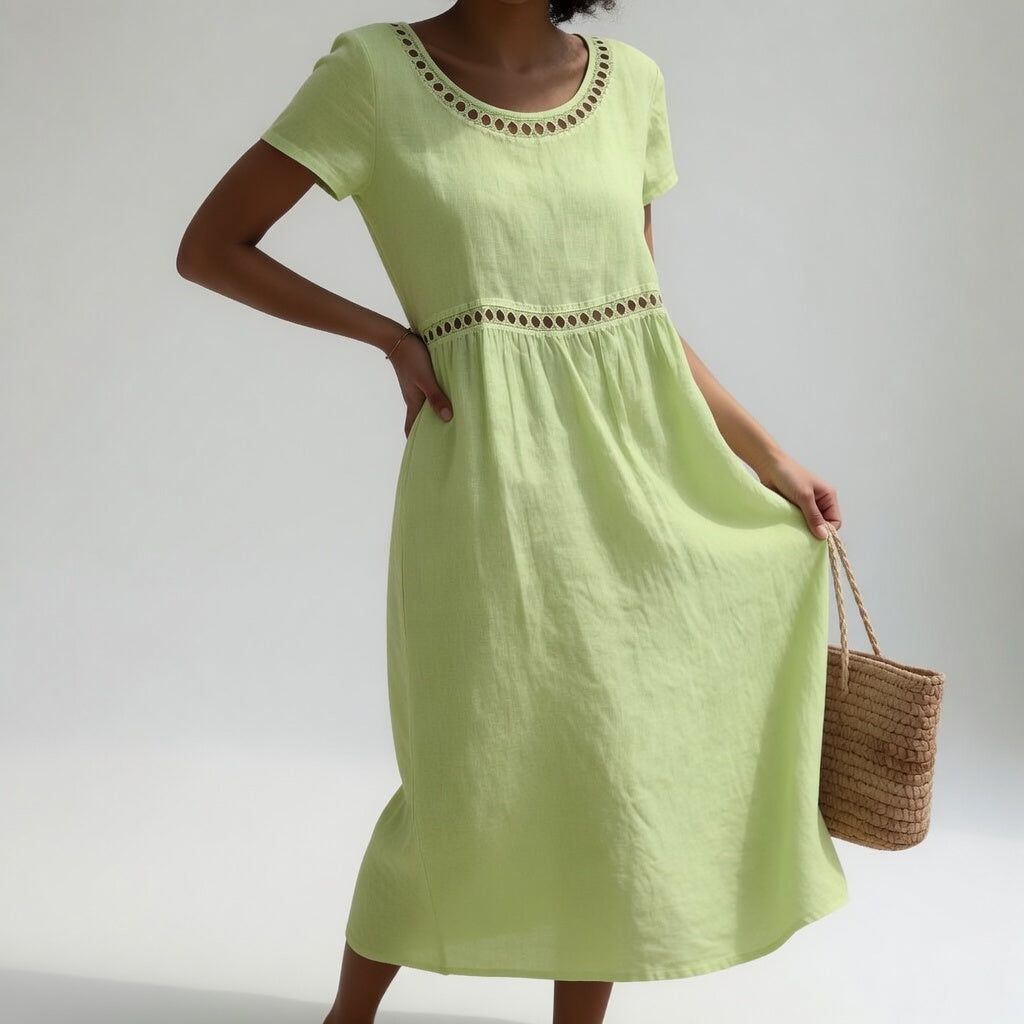 Virginia™ Eyelet Trim Midi Dress