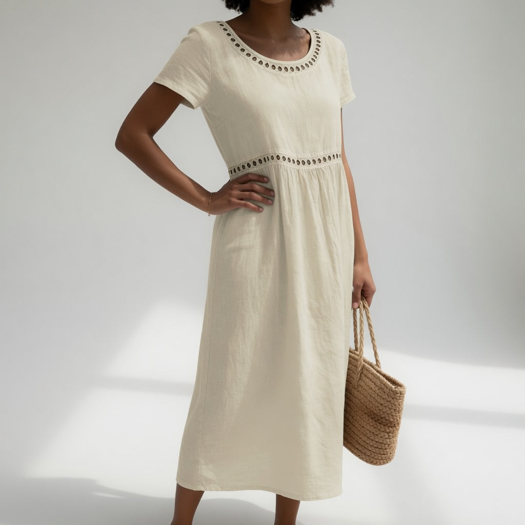 Virginia™ Eyelet Trim Midi Dress