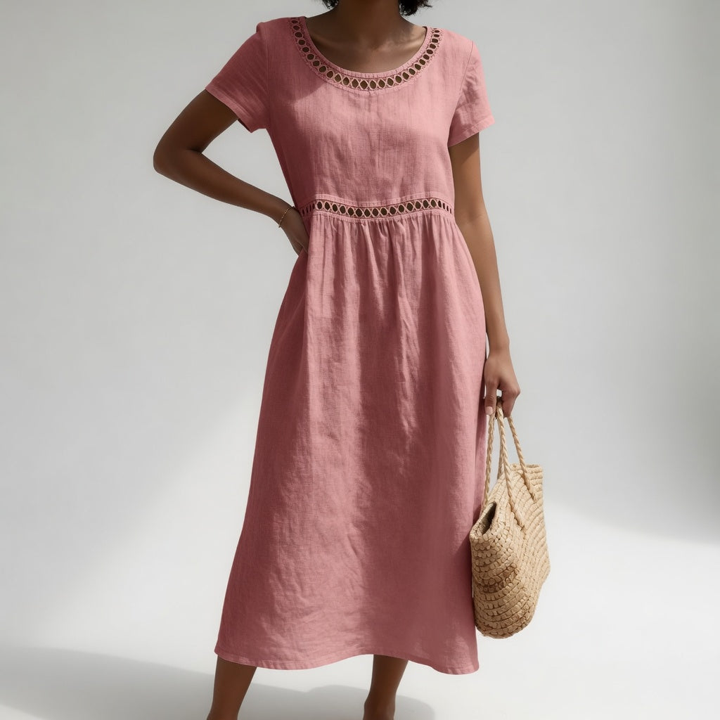 Virginia™ Eyelet Trim Midi Dress